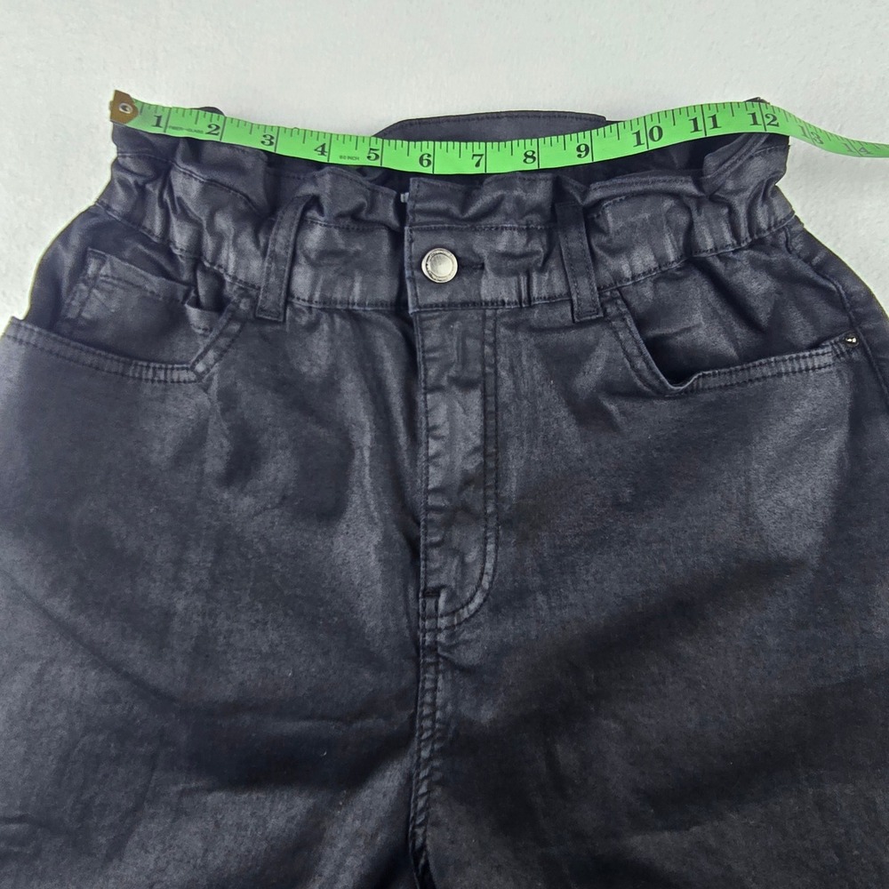 ZARA Black‎ High Waisted Paperbag Waist Wax Coated Pants Size US 8 - Picture 8 of 11